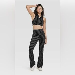 Joy Lab Striped Black High-Waist Flare Pants Leggings Medium Disney